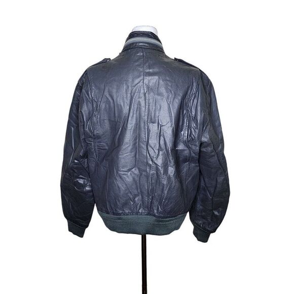 Vintage 80s Cafe Racer Leather Bomber Jacket Mens Size M Gray - Picture 5 of 9